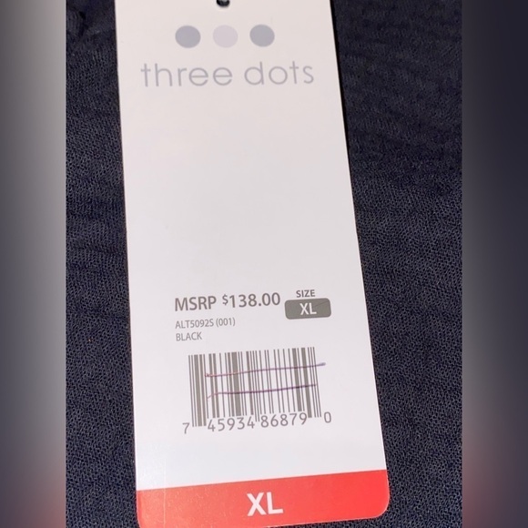 Three Dot‎ Women Cap Sleeve Double Gauze Black Top Size  X-Large - Picture 7 of 9